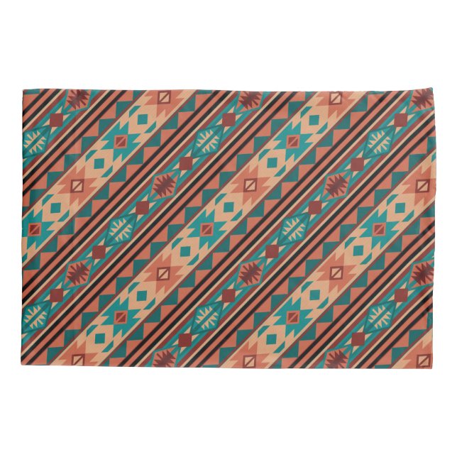 Southwest Tribal Pattern Turquoise Terracotta Pillowcase (Back)