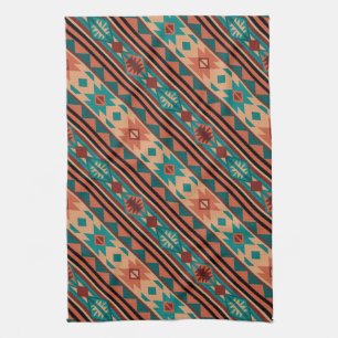 Southwest Tribal Pattern Turquoise Terracotta Tea Towel