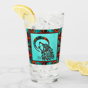 Southwest Tribal Wolf Glass Cup