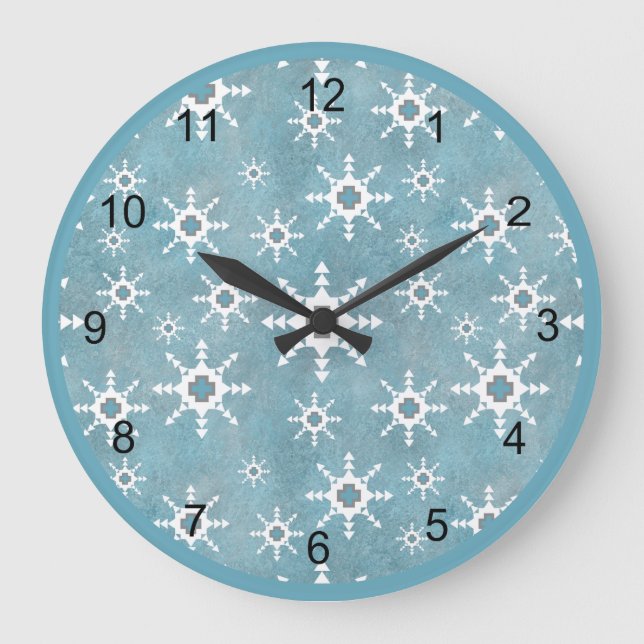 Southwest Turquoise Abstract Geometric Snowflake Large Clock (Front)