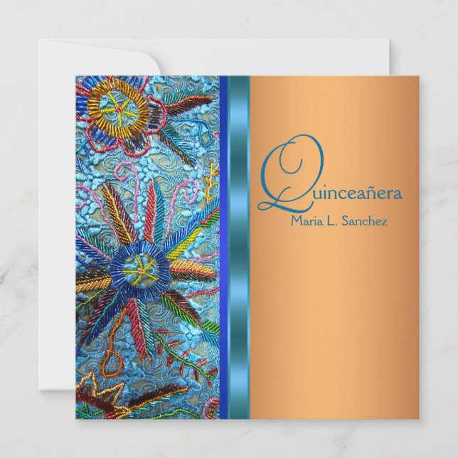 Southwest Turquoise Blue Orange Quinceanera Invitation (Front)