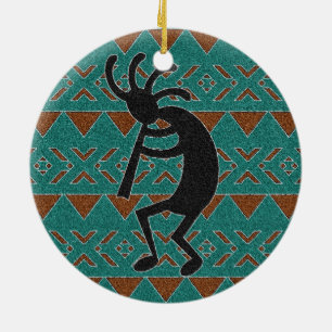 Southwest Turquoise Kokopelli Tribal Design Ceramic Tree Decoration