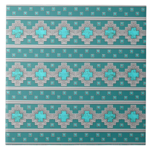 Southwest Turquoise Stone Geometric Pattern Ceramic Tile