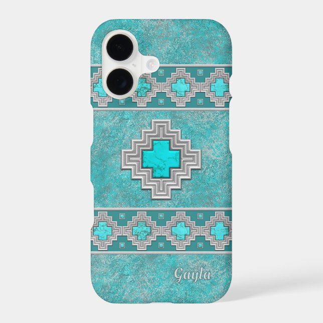 Southwest Turquoise Stone Geometric Personalized (Back)