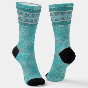 Southwest Turquoise Stones Border Socks