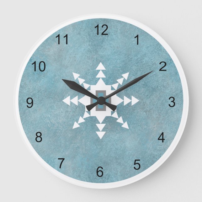 Southwest Turquoise Winter Snowflake Geometric Large Clock (Front)