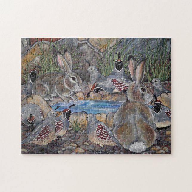 Southwest Wildlife Quail Rabbit Bird Feeder Nature Jigsaw Puzzle (Horizontal)