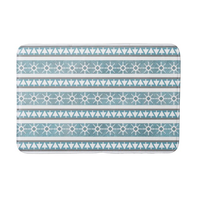 Southwest Winter Blue Geometric Snowflake Pines Md Bath Mat (Front)
