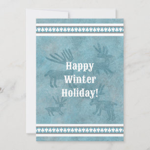Southwest Winter Deer Blue Flat Holiday Greeting  Card