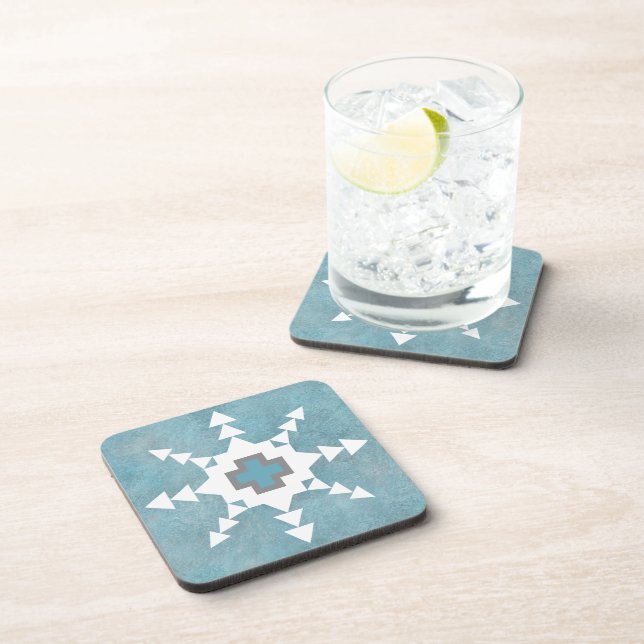 Southwest Winter Geometric Snowflake Design Coaster (Right Side)