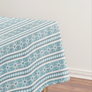 Southwest Winter Geometric Snowflake Pine Blue Lg Tablecloth