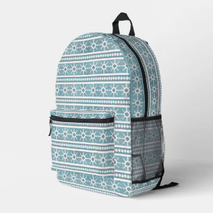 Southwest Winter Geometric Snowflake & Trees Blue Printed Backpack