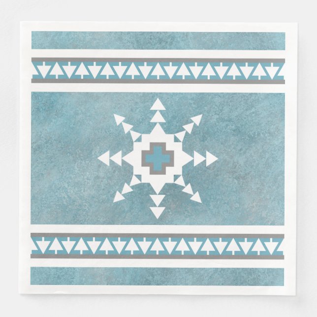 Southwest Winter Geometric Snowflakes Blue Napkin (Front)