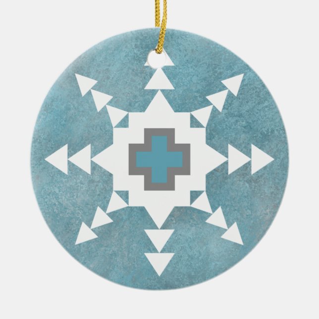 Southwest Winter Snowflake Ceramic Ornament (Front)