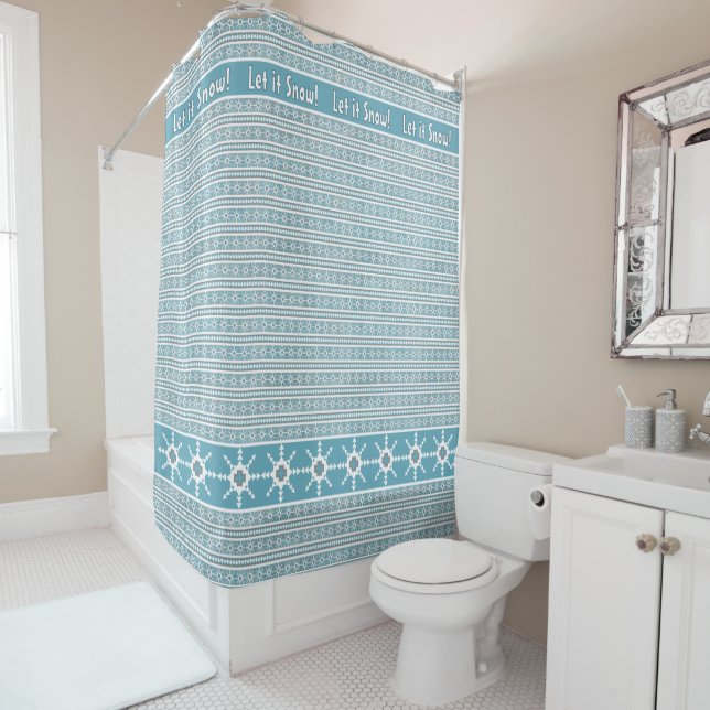 Southwest Winter Snowflake & Pines Personalised Shower Curtain (In Situ)