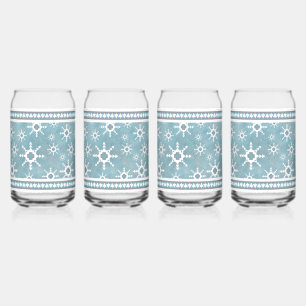 Southwest Winter Snowflakes Pattern Blue and White Can Glass