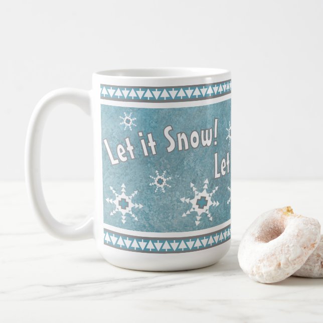 Southwest Winter Snowflakes Personalised Blue Coffee Mug (With Donut)