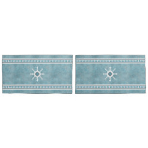 Southwest Winter Snowflakes & Pine Trees Blue Pillowcase