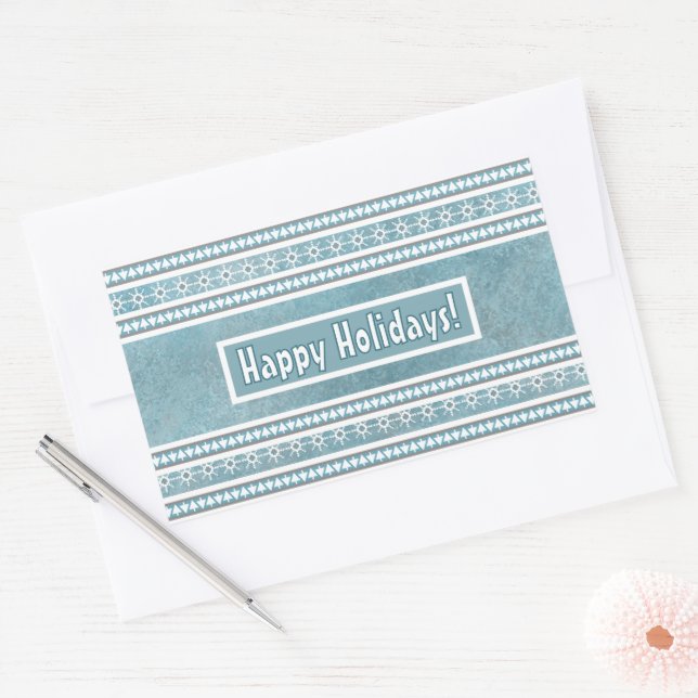 Southwest Winter Snowflakes & Pine Trees Blue Rectangular Sticker (Envelope)