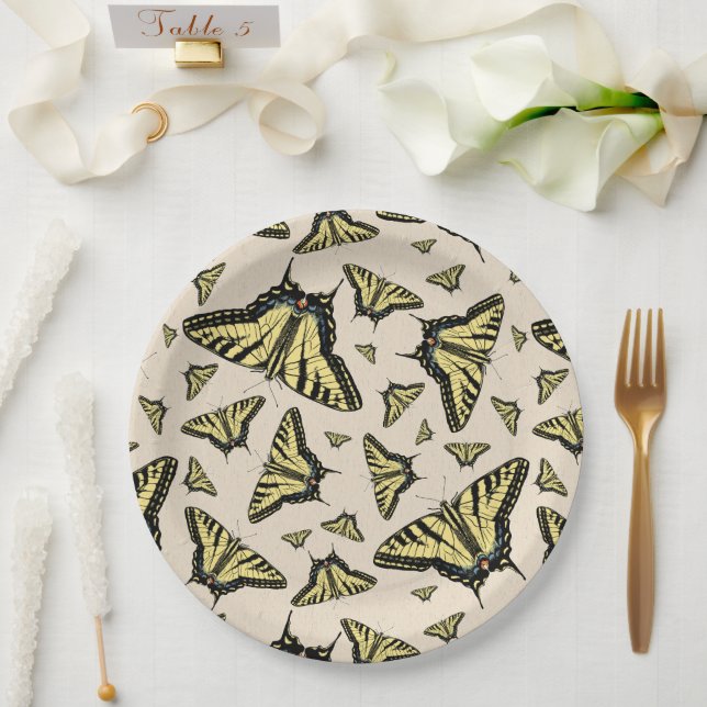 Southwest Yellow Swallowtail Butterflies All Over  Paper Plate (Wedding)