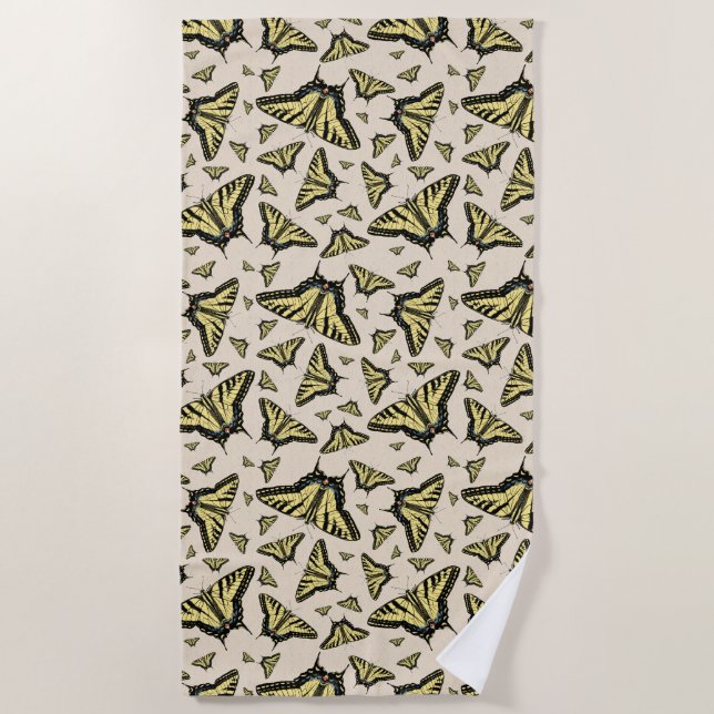 Southwest Yellow Swallowtail Butterflies Pattern Beach Towel (Front)