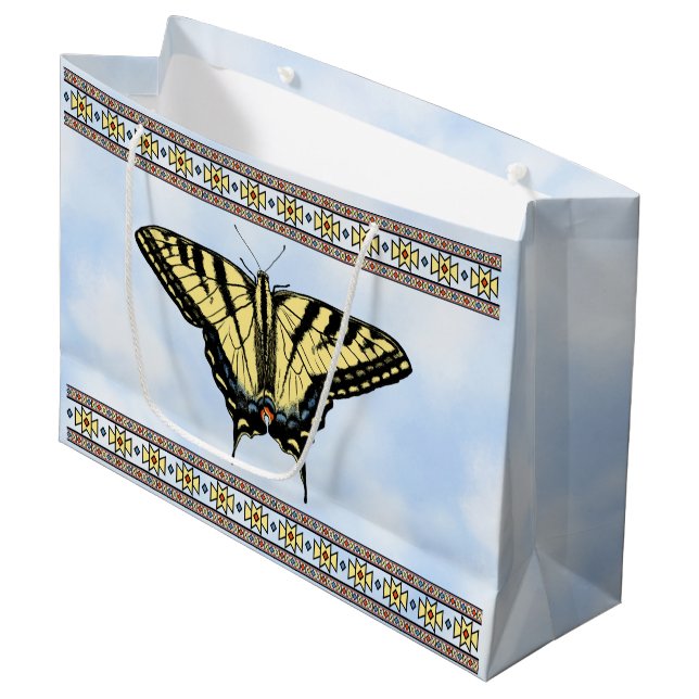 Southwest Yellow Swallowtail Butterfly Blue Sky Large Gift Bag (Front Angled)