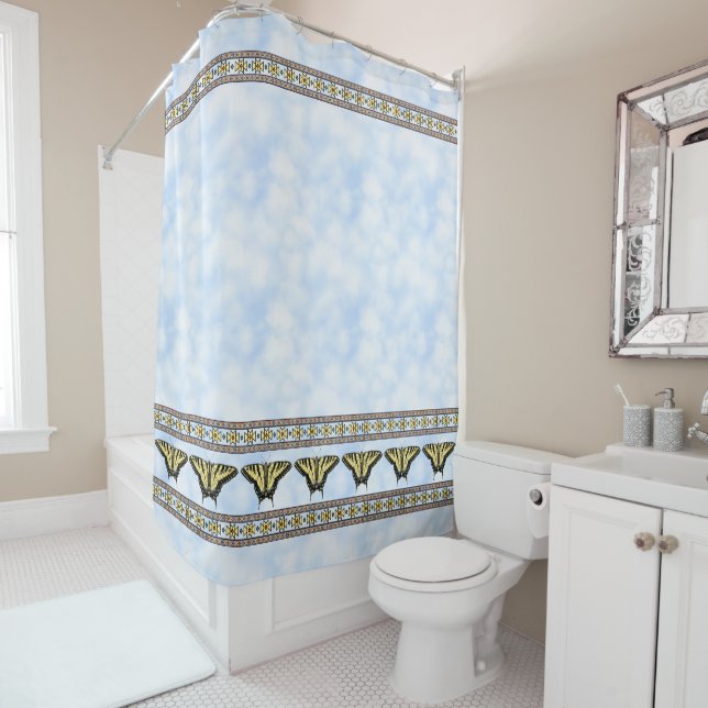 Southwest Yellow Swallowtail Butterfly Blue Sky Shower Curtain (In Situ)