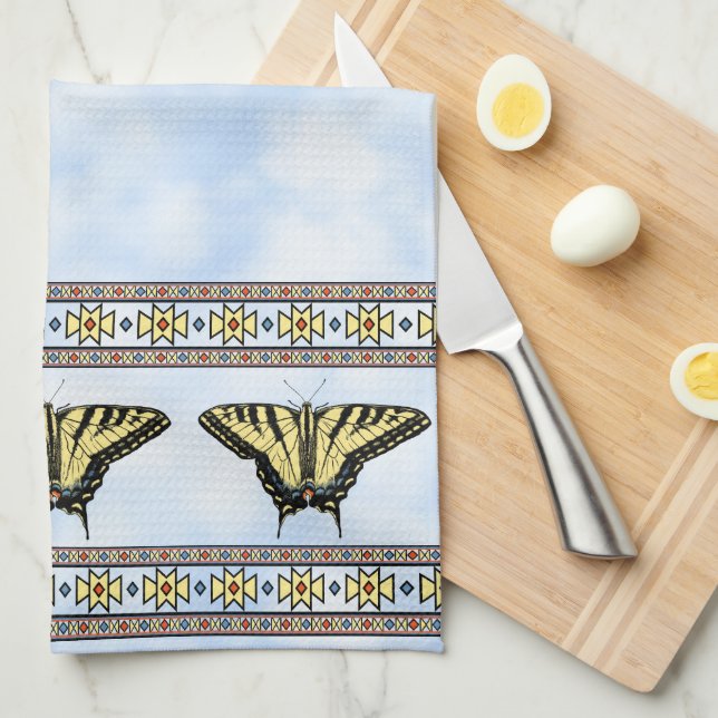 Southwest Yellow Swallowtail Butterfly Blue Sky Tea Towel (Quarter Fold)