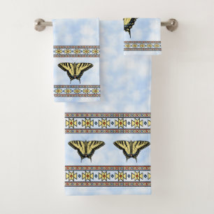 Southwest Yellow Swallowtail Butterfly Geometric Bath Towel Set