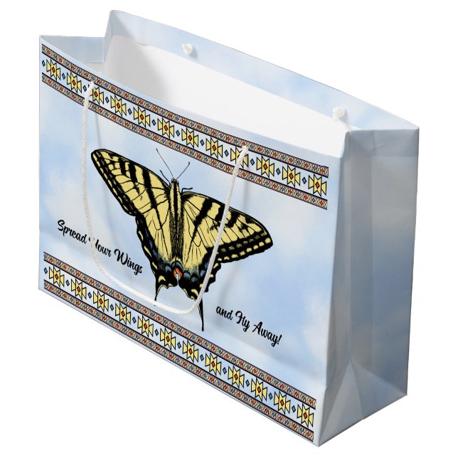 Southwest Yellow Swallowtail Butterfly Personalise Large Gift Bag (Front Angled)