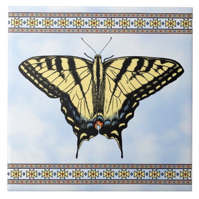 Southwest Yellow Swallowtail Geometric Butterfly  Ceramic Tile (Front)