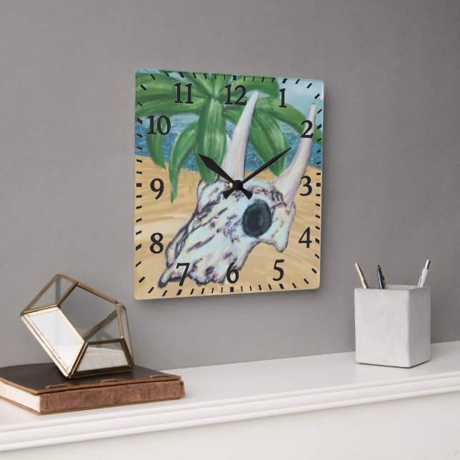 Southwestern Abstract Cow Skull Square Wall Clock (Office)