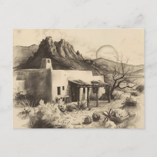 Southwestern Adobe House with Desert Landscape Postcard