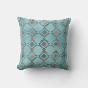 Southwestern Aztec Pattern Teal Blue  Cushion