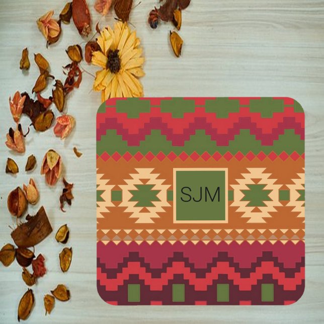 Southwestern Aztec Style Pink Green and Brown Coaster (Creator Uploaded)