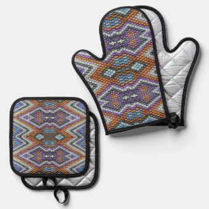 Southwestern Bead Art Oven Mitt & Pot Holder Set