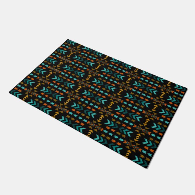 Southwestern, Black and Aqua, 18" x 24" Door Mat (Angled)