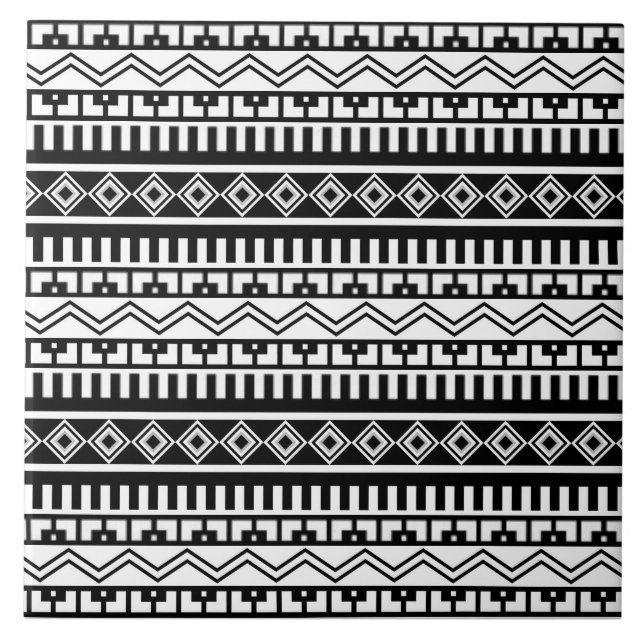 Southwestern Black and White Geometric Patterns Ceramic Tile (Front)