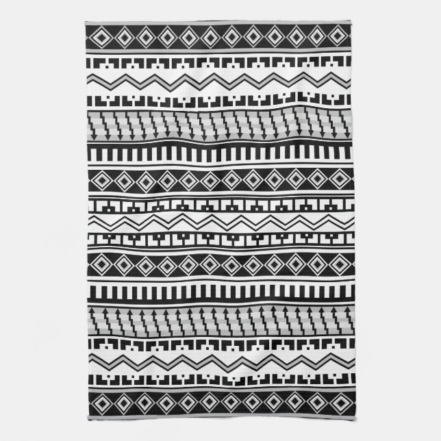 Southwestern Black and White Geometric Patterns Tea Towel (Vertical)