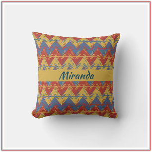Southwestern Boho Blue Red and Gold Cushion