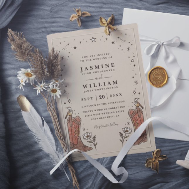 Southwestern Boho Countryside Boots Chic Wedding Invitation (Creator Uploaded)