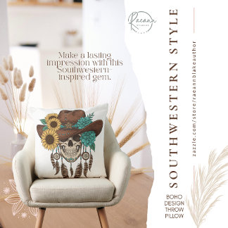 Southwestern Boho Design Skull Throw Pillow