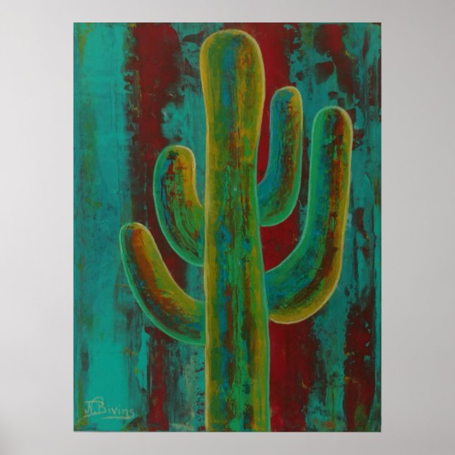 Southwestern cactus desert abstract wall art  (Front)