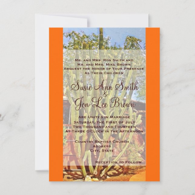 Southwestern Cactus Wedding Invitations (Front)