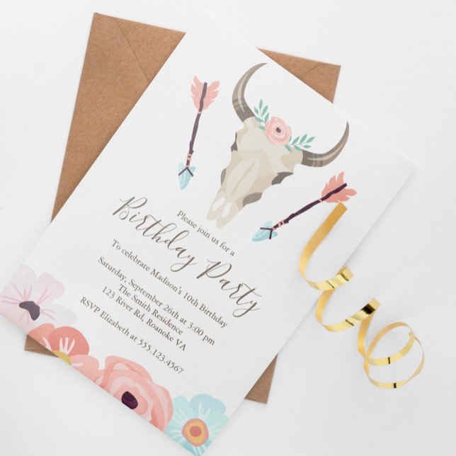Southwestern Chic Cow Skull Birthday Party Invitation (Creator Uploaded)