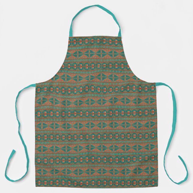 Southwestern Copper Teal Geometric Pattern Apron (Front)