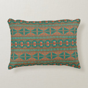 Southwestern Copper Teal Geometric Pattern Decorative Cushion