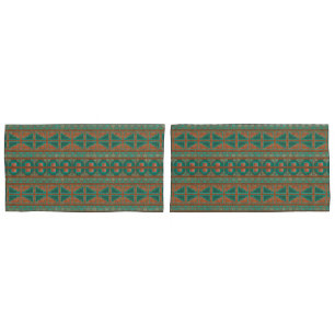 Southwestern Copper Teal Geometric Pattern King Pillowcase
