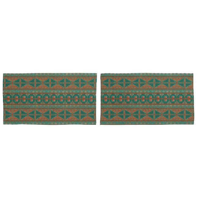 Southwestern Copper Teal Geometric Pattern King Pillowcase (Front-Set)