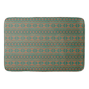 Southwestern Copper Teal Geometric Pattern Large Bath Mat